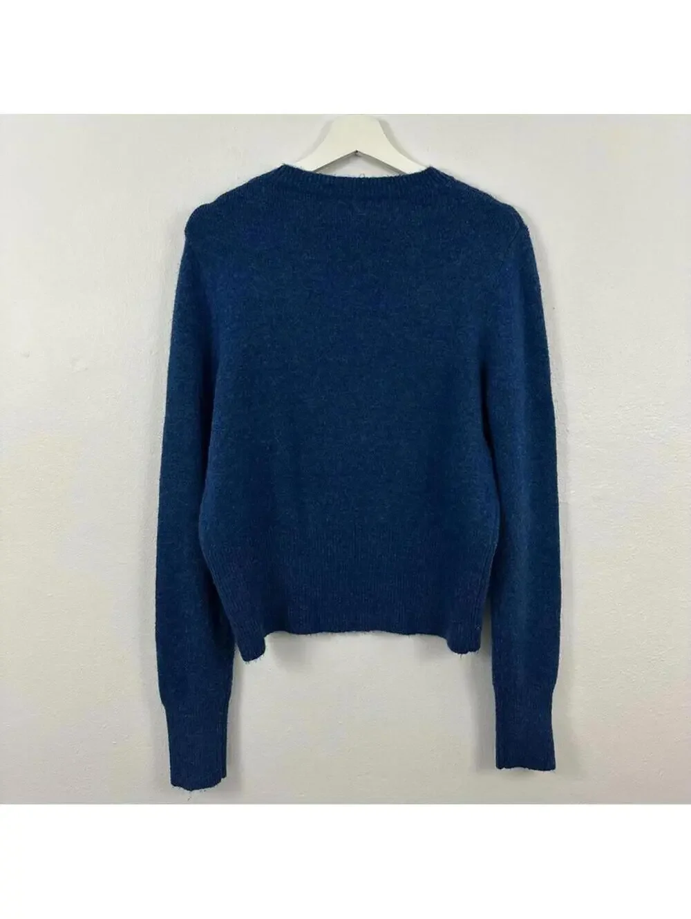 J. Crew Blue Merino Wool Blend Crew Neck Classic Cozy Sweater Women's Size L